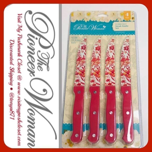 🦋 New Pioneer Woman Steak Knife Set, Patchwork Medley, 4-piece Set - Picture 1 of 7